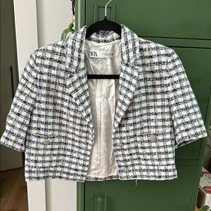 Zara Black and White Checkered Blazer